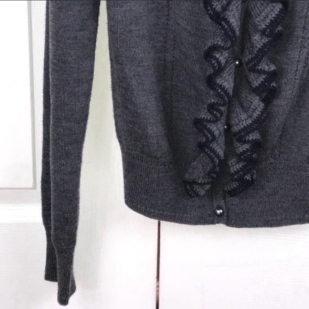 Milly Size Small Grey Ruffle Merino Wool Full Button Cardigan - Picture 3 of 6